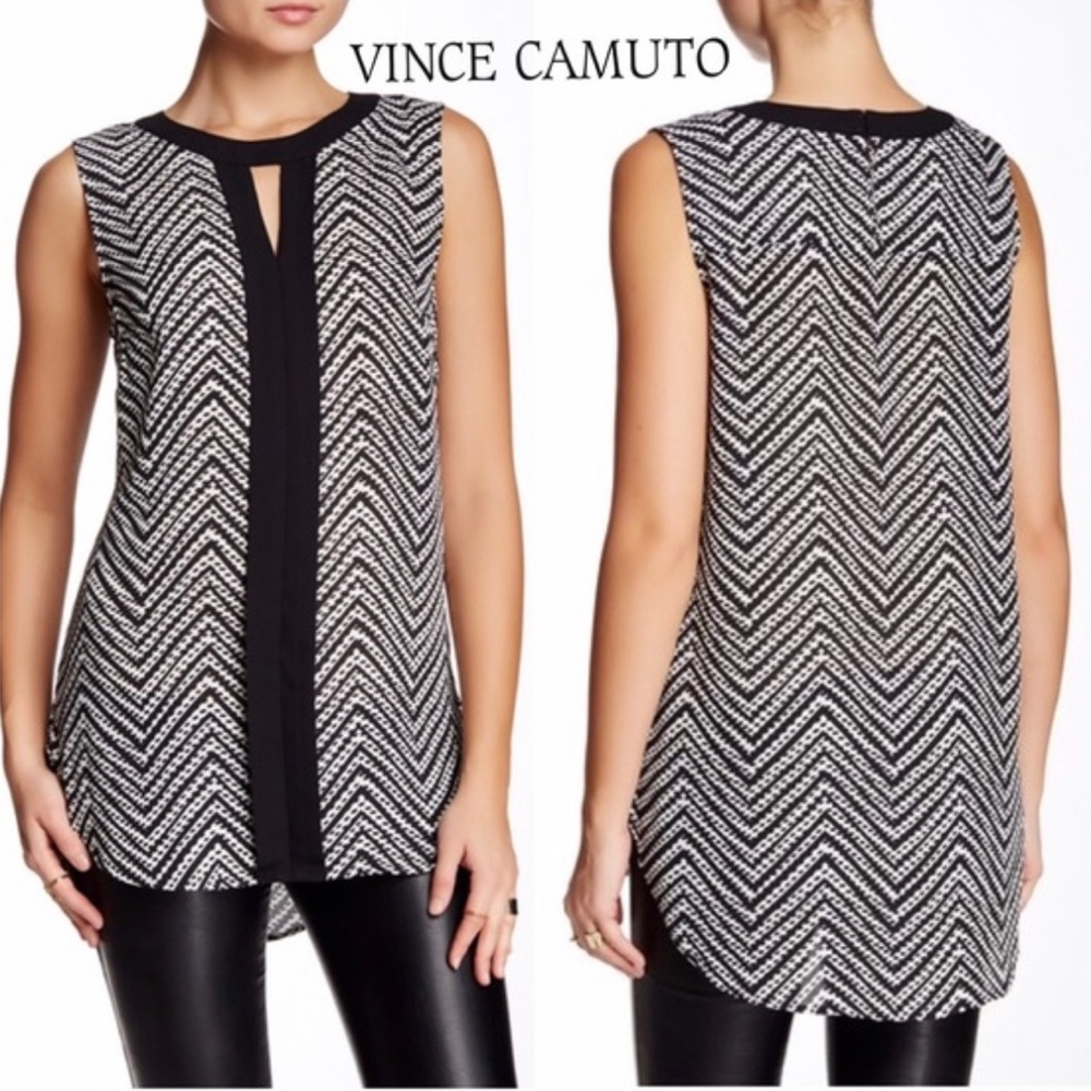 Vince Camuto black & white sleeveless tank top size small chevron patterned.